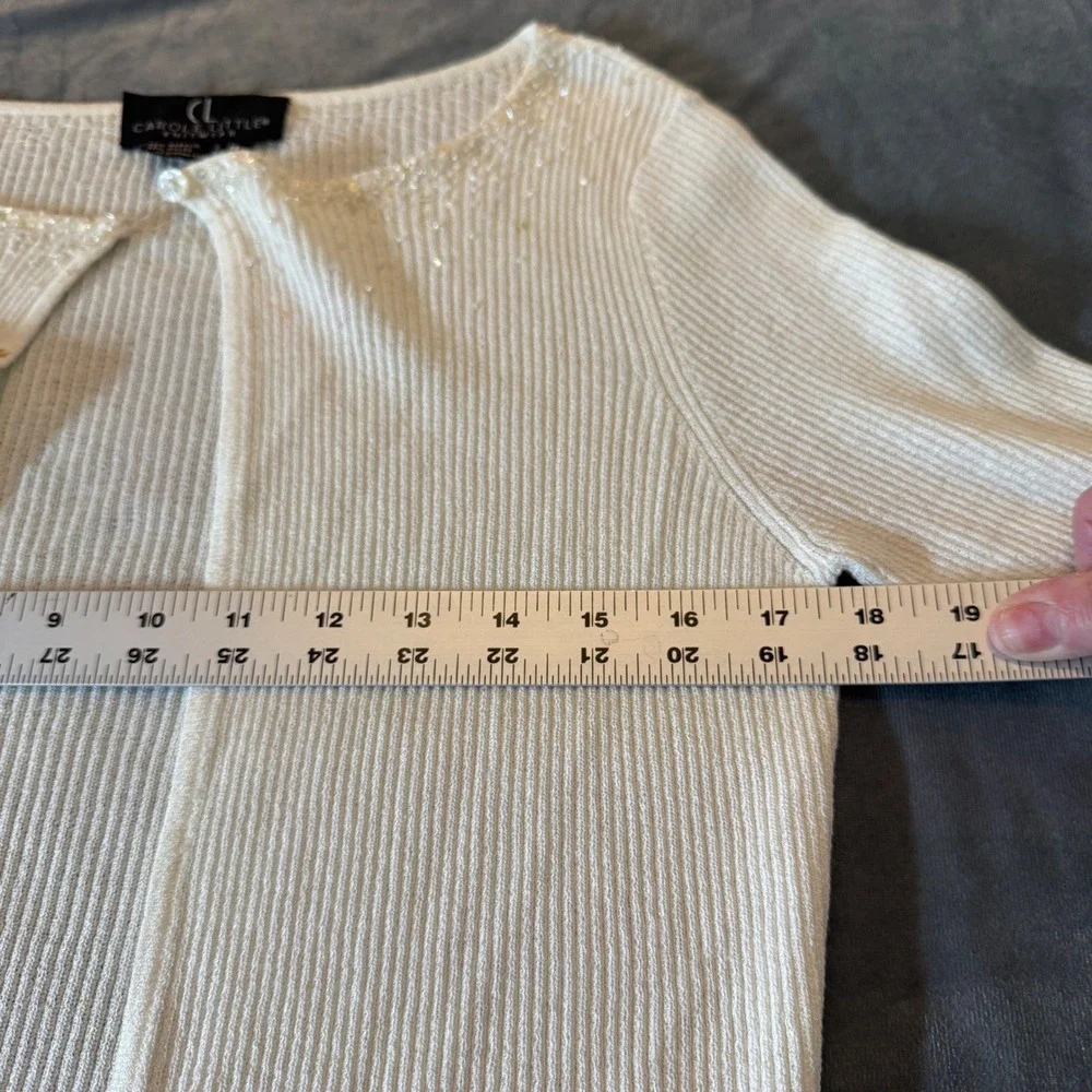 Vintage Carole Little Cardigan M Cream Hand Beaded Sequin Coquette Sweater